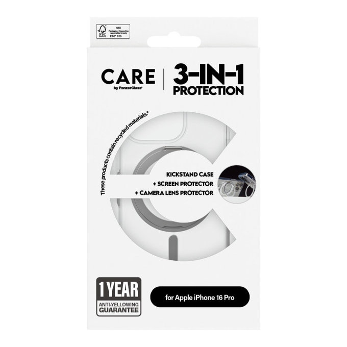 Bundle Hoops Ceramic + Σκληρυμένο γυαλί UWF Ceramic + Θήκη Kickstand για iPhone 16 Pro, CARE