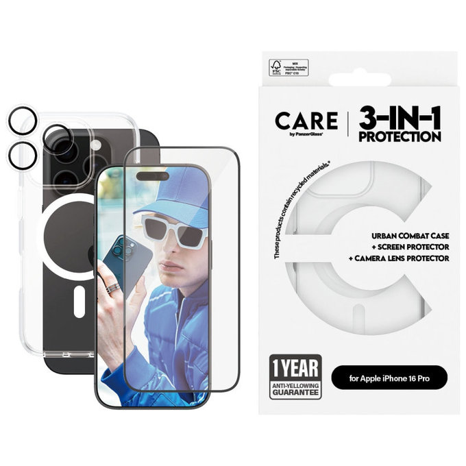 Bundle Hoops + Σκληρυμένο γυαλί UWF + Θήκη Urban Combat για iPhone 16 Pro, CARE