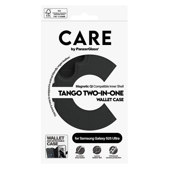 Θήκη Wallet Tango Two-In-One με QI για Samsung Galaxy S25 Ultra, Μαύρο, PanzerGlass
