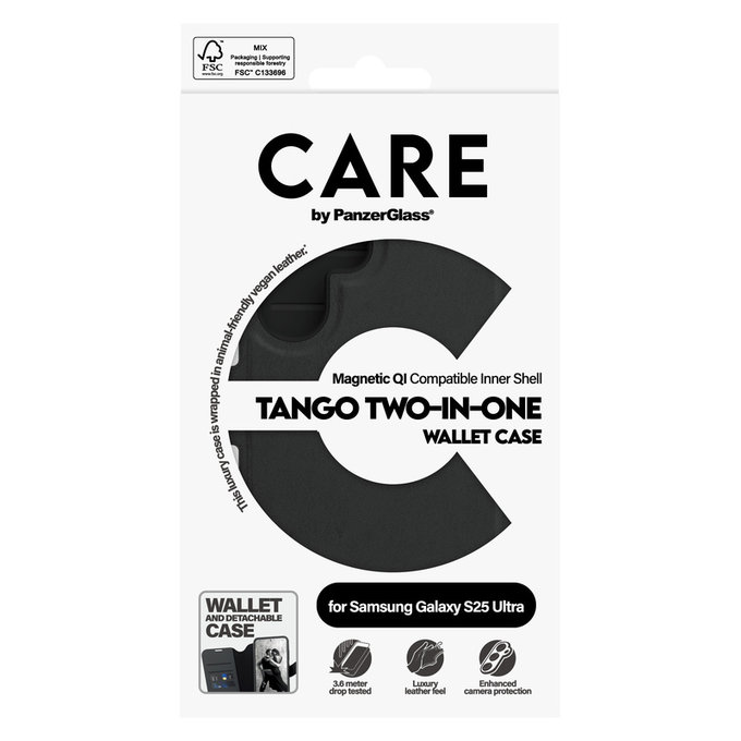 Θήκη Wallet Tango Two-In-One με QI για Samsung Galaxy S25 Ultra, Μαύρο, PanzerGlass