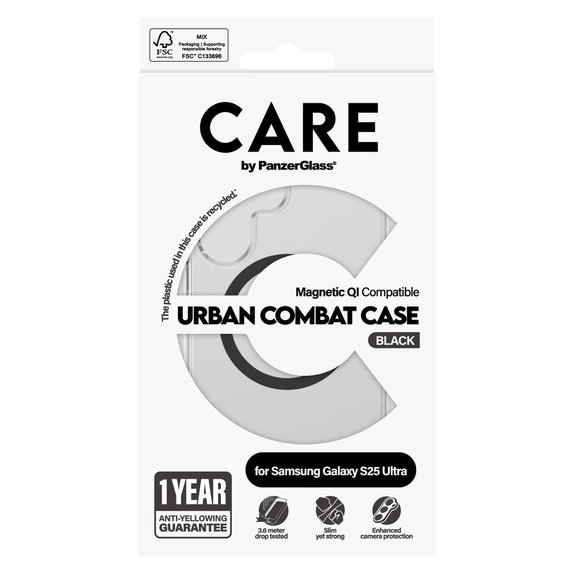 Θήκη Urban Combat με μαύρο QI για Samsung Galaxy S25 Ultra, Διάφανο, PanzerGlass