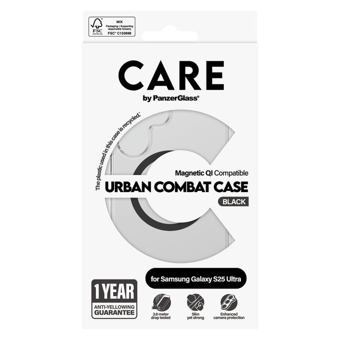 Θήκη Urban Combat με μαύρο QI για Samsung Galaxy S25 Ultra, Διάφανο, PanzerGlass