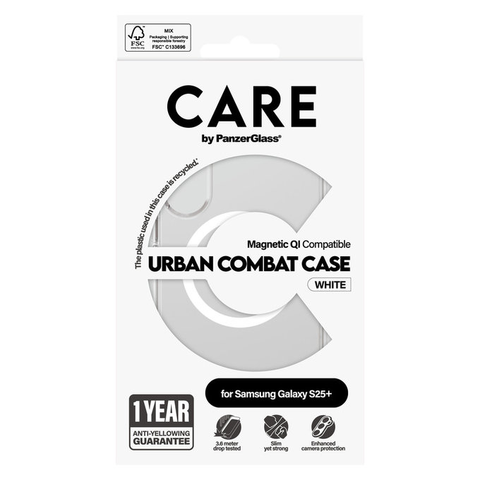 Θήκη Urban Combat με λευκό QI για Samsung Galaxy S25+, Διάφανο, PanzerGlass