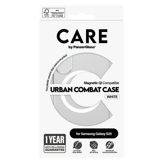 Θήκη Urban Combat με λευκό QI για Samsung Galaxy S25, Διάφανο, PanzerGlass