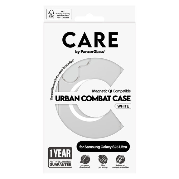 Θήκη Urban Combat με λευκό QI για Samsung Galaxy S25 Ultra, Διάφανο, PanzerGlass