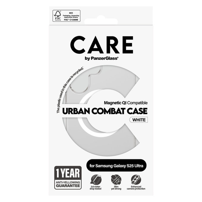 Θήκη Urban Combat με λευκό QI για Samsung Galaxy S25 Ultra, Διάφανο, PanzerGlass