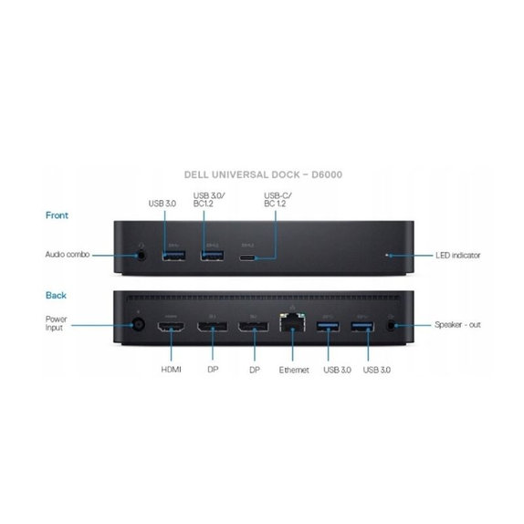 Dell D6000 - Σταθμός σύνδεσης (USB-C) + Τροφοδοτικό 130W Ανακατασκευασμένο