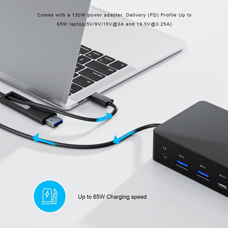 Dell D6000 - Σταθμός σύνδεσης (USB-C) + Τροφοδοτικό 130W Ανακατασκευασμένο