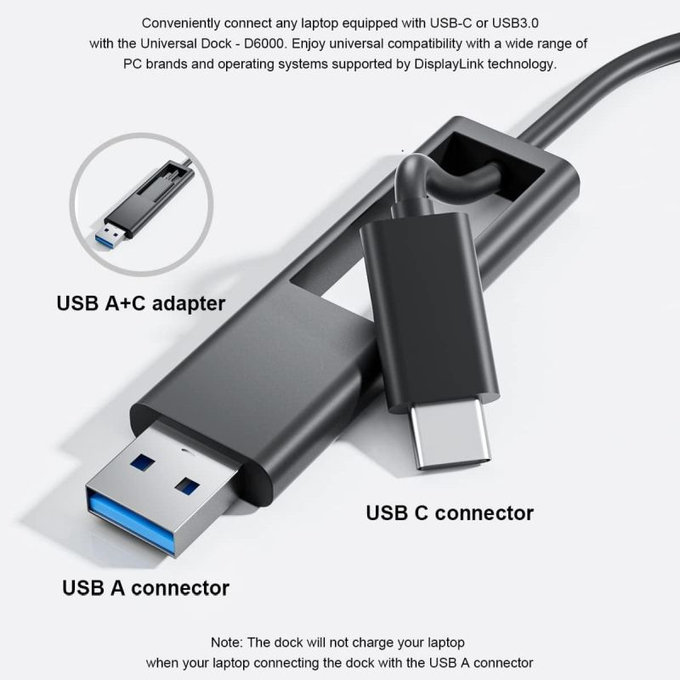 Dell D6000 - Σταθμός σύνδεσης (USB-C) + Τροφοδοτικό 130W Ανακατασκευασμένο