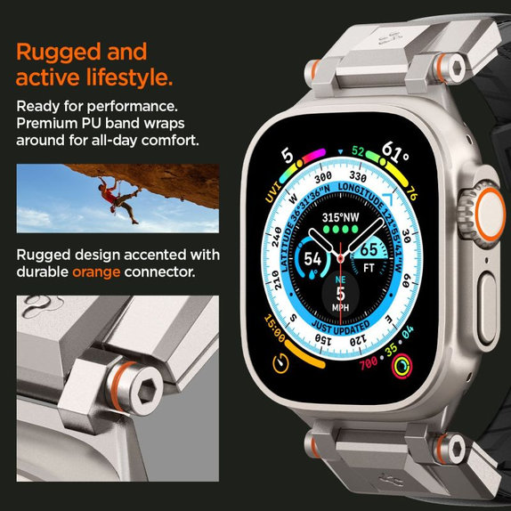 Spigen - Λουράκι Durapro Armor PU για Apple Watch (42, 44, 45, 49mm), mαύρο