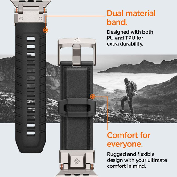 Spigen - Λουράκι Durapro Armor PU για Apple Watch (42, 44, 45, 49mm), mαύρο