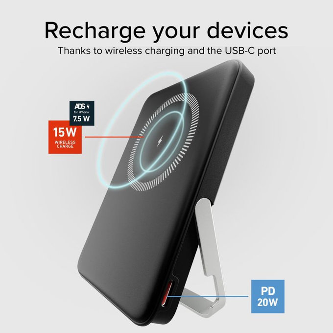 SBS - PowerBank 5000mAh, 20W, Power Delivery, Mag Stand, μαύρο