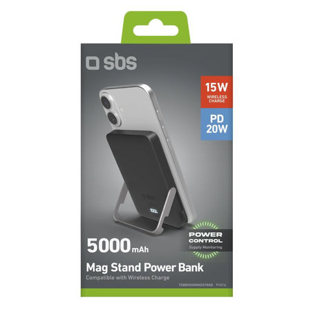 SBS - PowerBank 5000mAh, 20W, Power Delivery, Mag Stand, μαύρο