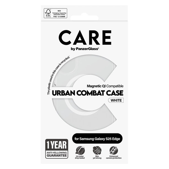 Θήκη Urban Combat με λευκό QI για Samsung Galaxy S25 Edge, Διάφανο, PanzerGlass