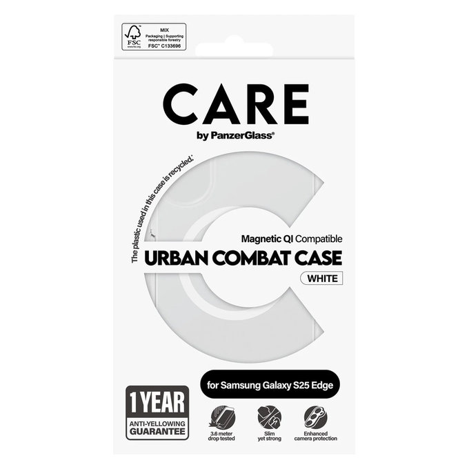 Θήκη Urban Combat με λευκό QI για Samsung Galaxy S25 Edge, Διάφανο, PanzerGlass