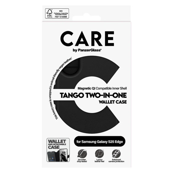 Θήκη Wallet Tango Two-In-One με QI για Samsung Galaxy S25 Edge, Μαύρο, PanzerGlass
