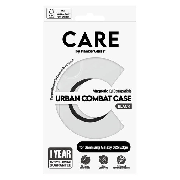 Θήκη Urban Combat με μαύρο QI για Samsung Galaxy S25 Edge, Διάφανο, PanzerGlass