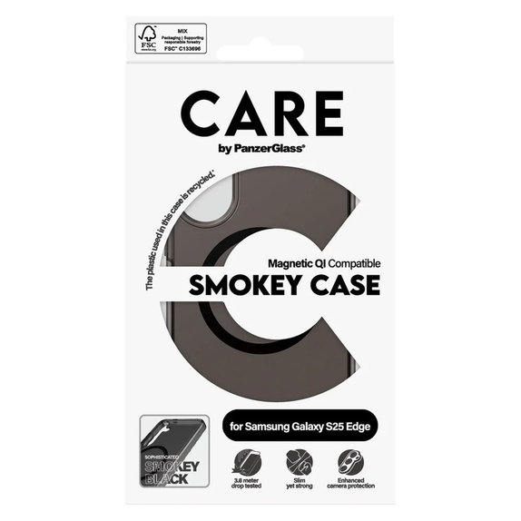 Θήκη Smokey με μαύρο QI για Samsung Galaxy S25 Edge, Μαύρο, PanzerGlass