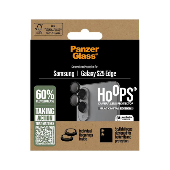 Προστατευτικό φακού κάμερας Hoops για Samsung S25 Edge, Μαύρο, PanzerGlass
