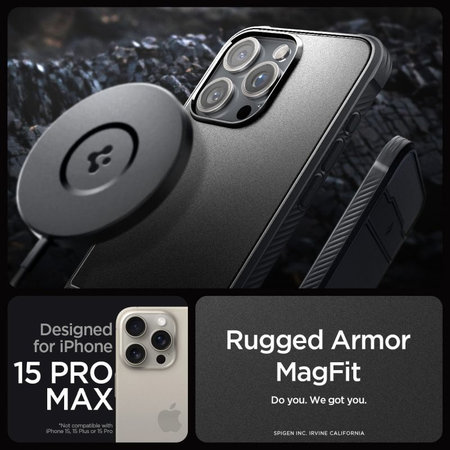 Spigen - Θήκη Rugged Armor με MagSafe για iPhone 15 Pro Max, Matte Black