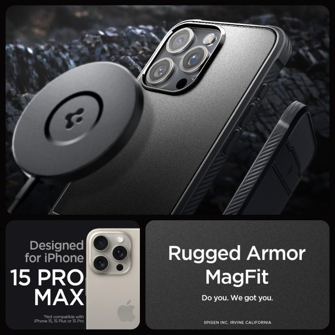 Spigen - Θήκη Rugged Armor με MagSafe για iPhone 15 Pro Max, Matte Black