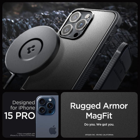 Spigen - Θήκη Rugged Armor με MagSafe για iPhone 15 Pro, Matte Black