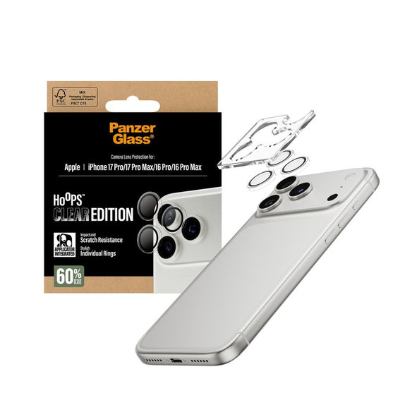 Προστατευτικό καλύμματος φακού Hoops για iPhone 17 Pro Max/17 Pro/16 Pro Max/16 Pro, Transparent, PanzerGlass