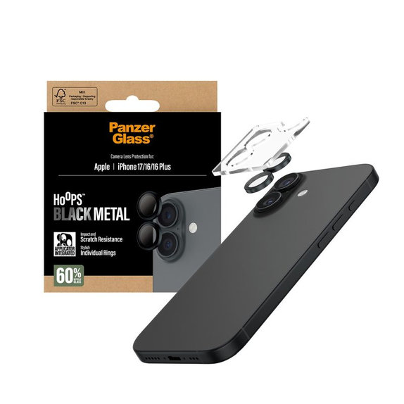 Προστατευτικό καλύμματος φακού Hoops για iPhone 17/16 Plus/16, μαύρο, PanzerGlass