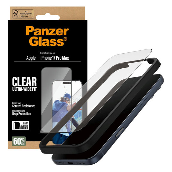 Σκληρυμένο γυαλί UWF με εφαρμογέα για iPhone 17 Pro Max, Μαύρο, PanzerGlass