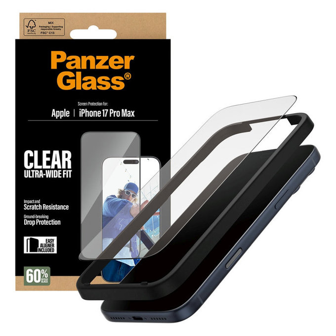Σκληρυμένο γυαλί UWF με εφαρμογέα για iPhone 17 Pro Max, Μαύρο, PanzerGlass