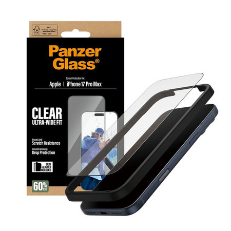 PanzerGlass - Σκληρό γυαλί UWF με εφαρμοστή για iPhone 17 Pro Max, μαύρο