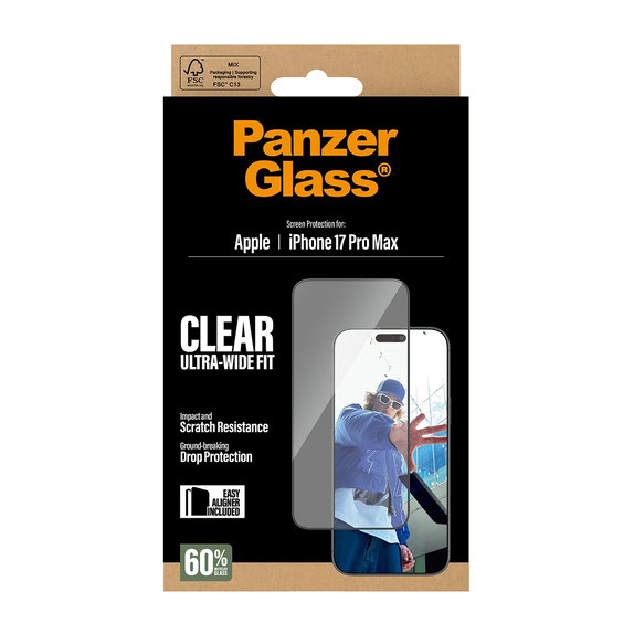Σκληρυμένο γυαλί UWF με εφαρμογέα για iPhone 17 Pro Max, Μαύρο, PanzerGlass