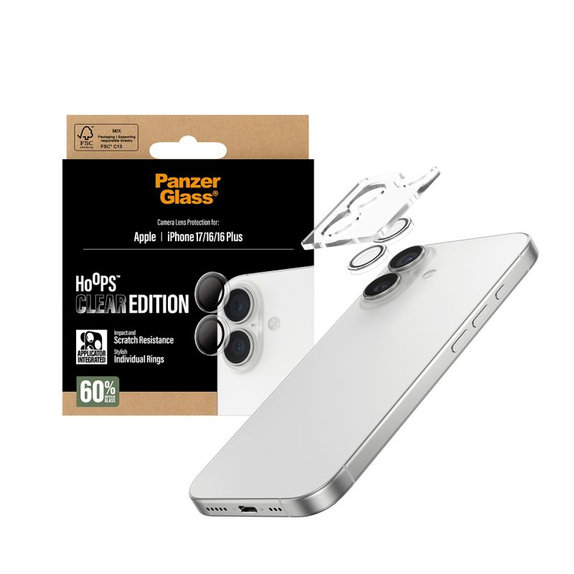 Προστατευτικό Φακού Κάμερας Hoops για iPhone 16, 16 Plus, 17, Transparent, PanzerGlass