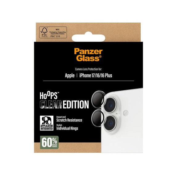 Προστατευτικό Φακού Κάμερας Hoops για iPhone 16, 16 Plus, 17, Transparent, PanzerGlass