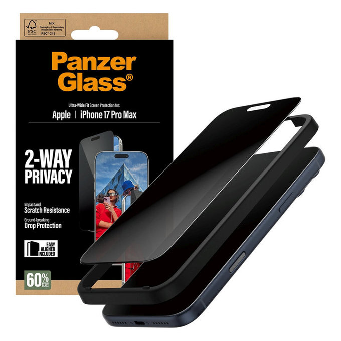 Σκληρυμένο γυαλί UWF 2-Way Privacy με Fastfit για iPhone 17 Pro Max, Μαύρο, PanzerGlass