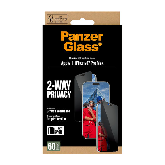 Σκληρυμένο γυαλί UWF 2-Way Privacy με Fastfit για iPhone 17 Pro Max, Μαύρο, PanzerGlass