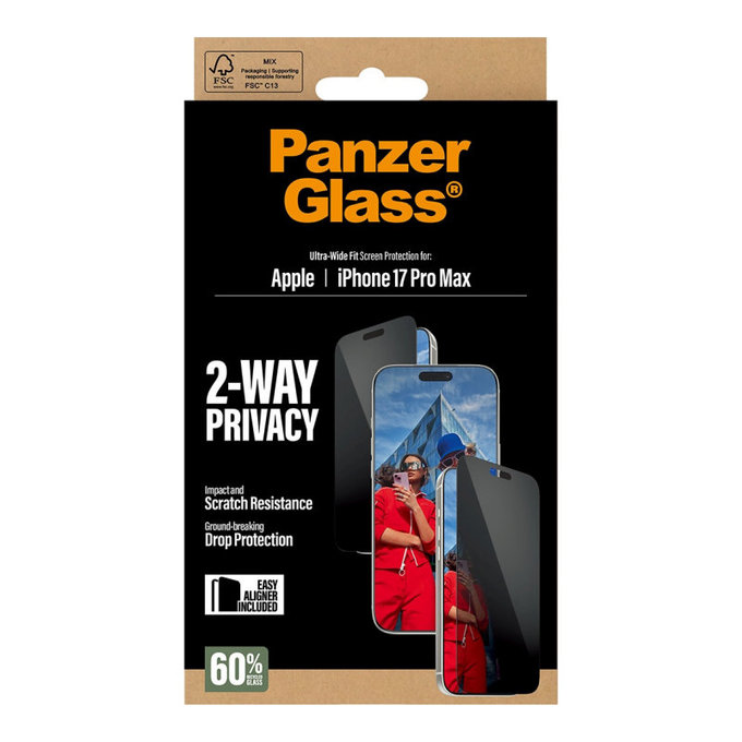 Σκληρυμένο γυαλί UWF 2-Way Privacy με Fastfit για iPhone 17 Pro Max, Μαύρο, PanzerGlass
