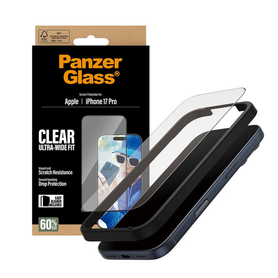 Σκληρυμένο γυαλί UWF με εφαρμογέα για iPhone 17 Pro, Μαύρο, PanzerGlass