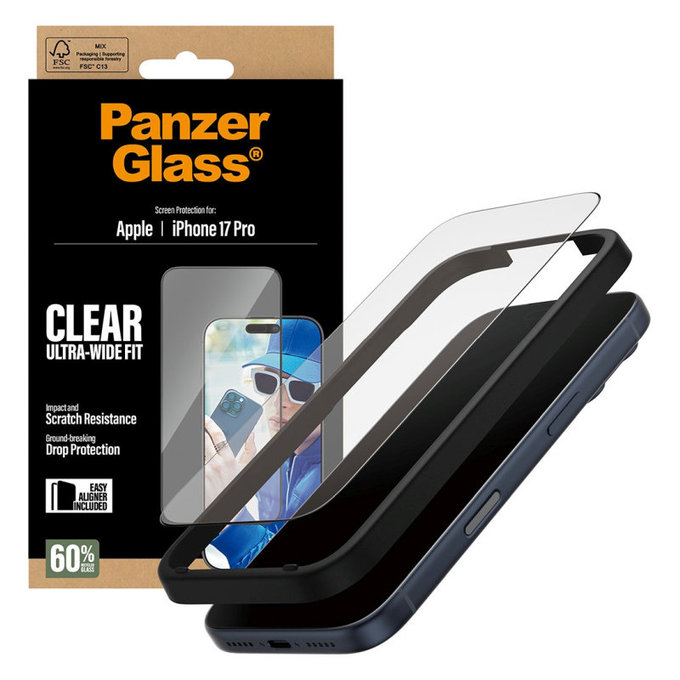 Σκληρυμένο γυαλί UWF με εφαρμογέα για iPhone 17 Pro, Μαύρο, PanzerGlass