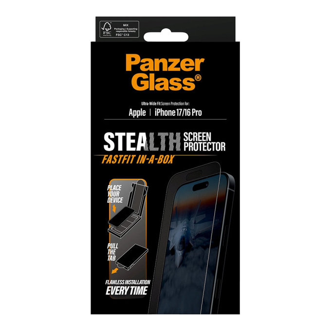 Προστατευτικό γυαλί UWF Stealth με Fastfit για iPhone 17/16 Pro, Μαύρο, PanzerGlass