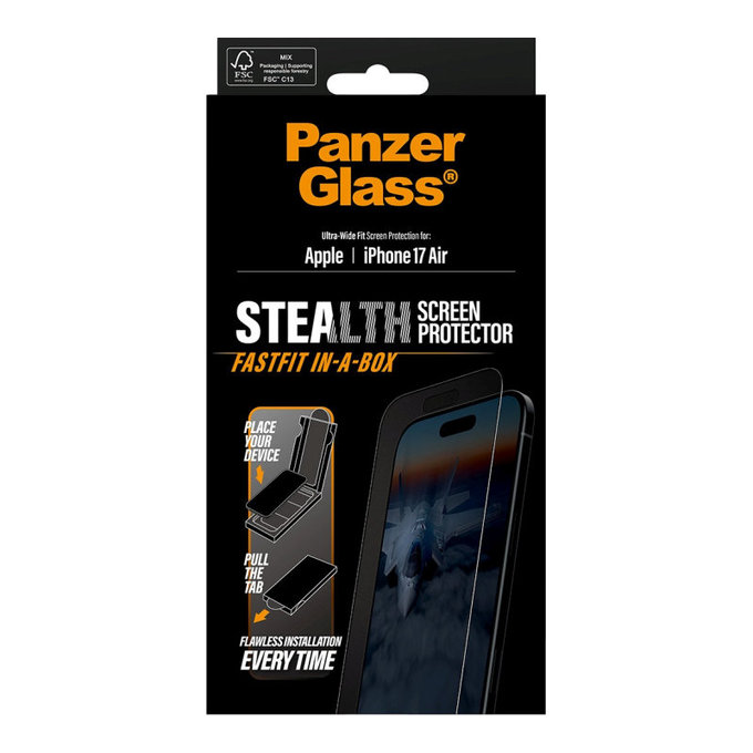 Προστατευτικό γυαλί UWF Stealth με Fastfit για iPhone 17 Air, Μαύρο, PanzerGlass