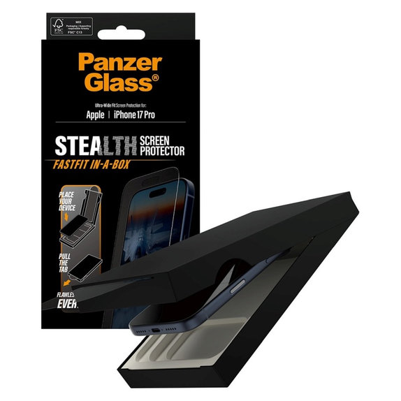 Προστατευτικό γυαλί UWF Stealth με Fastfit για iPhone 17 Pro, Μαύρο, PanzerGlass