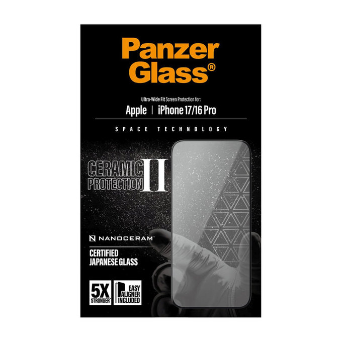 Σκληρυμένο γυαλί UWF Ceramic II με Fastfit για iPhone 17/16 Pro, Μαύρο, PanzerGlass