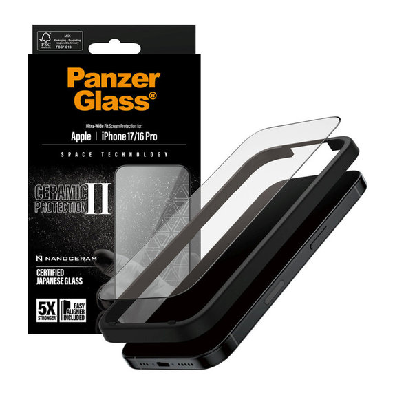 Σκληρυμένο γυαλί UWF Ceramic II με Fastfit για iPhone 17/16 Pro, Μαύρο, PanzerGlass