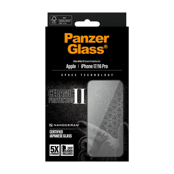 Σκληρυμένο γυαλί UWF Ceramic II με Fastfit για iPhone 17/16 Pro, Μαύρο, PanzerGlass
