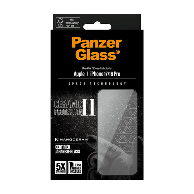 Σκληρυμένο γυαλί UWF Ceramic II με Fastfit για iPhone 17/16 Pro, Μαύρο, PanzerGlass