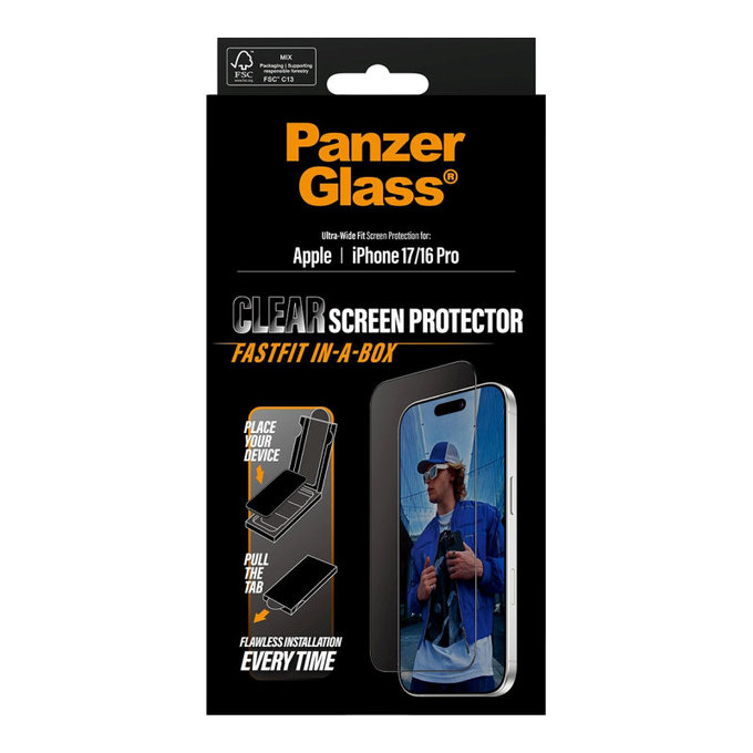 Σκληρυμένο γυαλί UWF με Fastfit για iPhone 17/16 Pro, Μαύρο, PanzerGlass