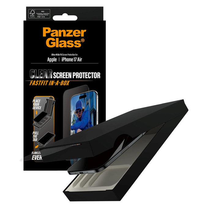 Προστατευτικό γυαλί UWF με Fastfit για iPhone 17 Air, Μαύρο, PanzerGlass