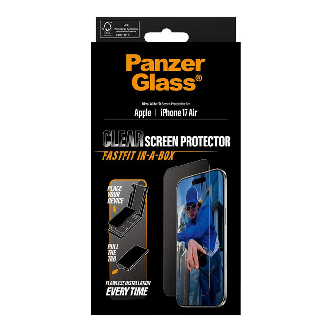Προστατευτικό γυαλί UWF με Fastfit για iPhone 17 Air, Μαύρο, PanzerGlass