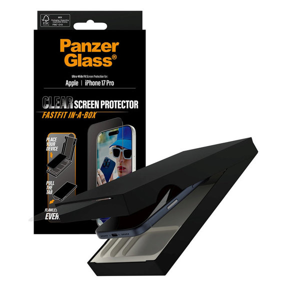 Σκληρυμένο γυαλί UWF με Fastfit για iPhone 17 Pro, Μαύρο, PanzerGlass
